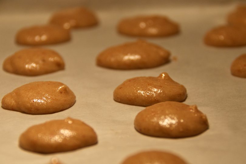 Third step to making french macarons - Once piped, leave the macarons to dry for at least 30 minutes.